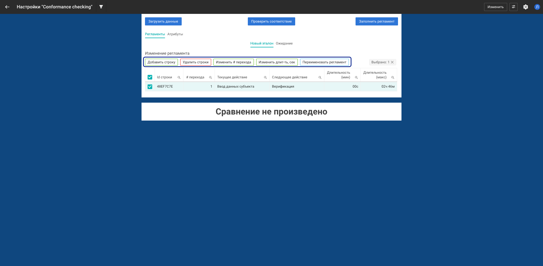 Кнопки над таблицей